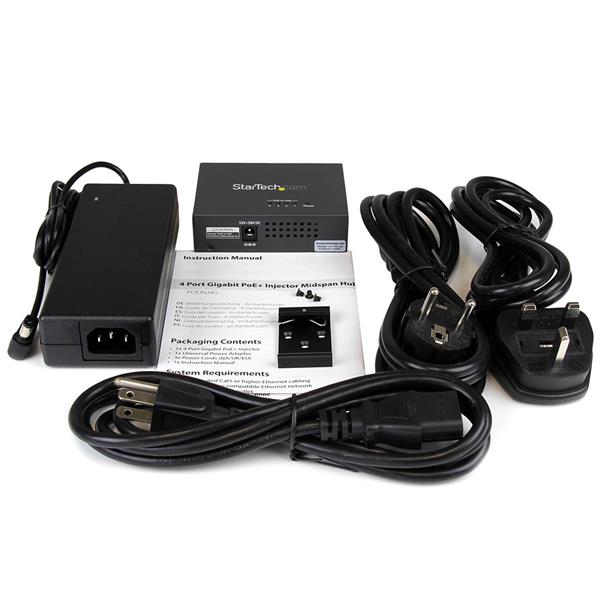 4-Port Gigabit Midspan - PoE+ Injector - 802.3at/af