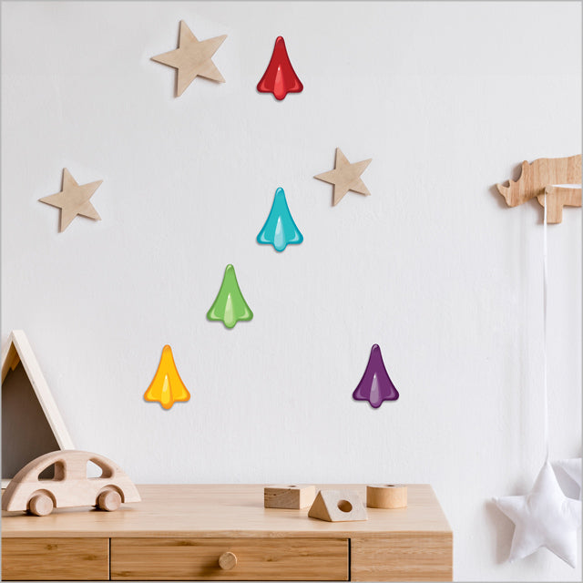 Colorful jet planes wall art set made from textured board, perfect for kids' rooms and aviation enthusiasts.