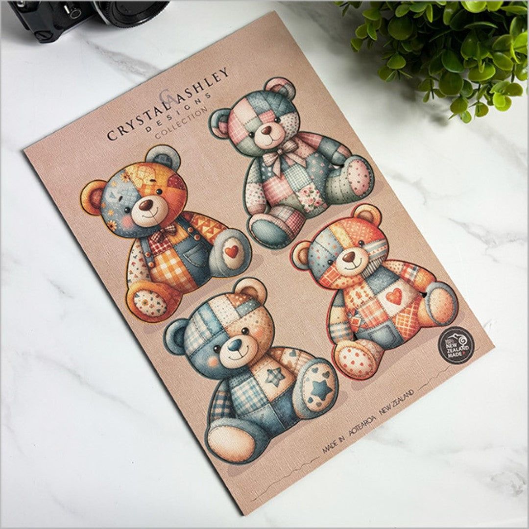 Colorful Pop Out Patchwork Teddy Bear wall art, crafted from textured board, perfect for whimsical home decor.