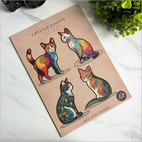 Whimsical Pop Out Cats wall art in vibrant designs, perfect for cat lovers, crafted from 3mm thick textured board.