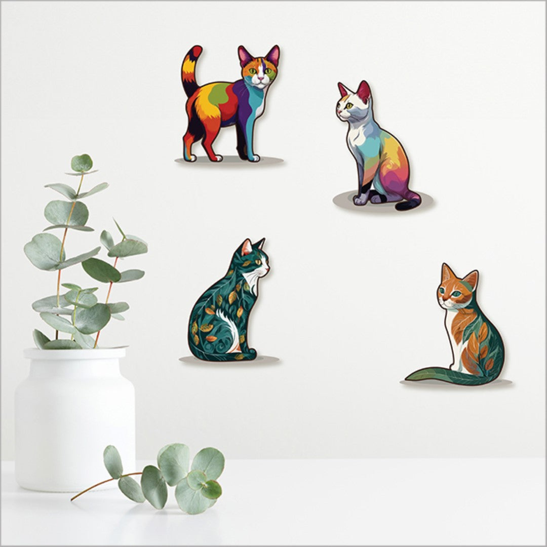 Whimsical Pop Out Cats wall art set, laser-cut from textured board, perfect for cat lovers and vibrant home decor.