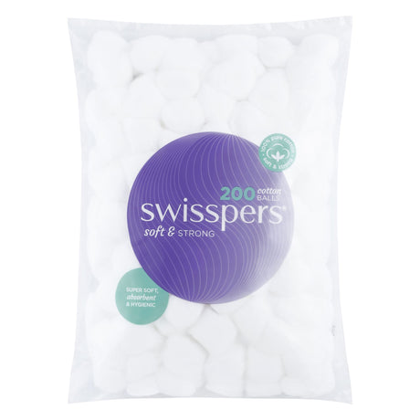 Ultra-soft Swisspers Cotton Balls 200's (100g) are perfect for makeup application, first aid, and sensitive skin care.