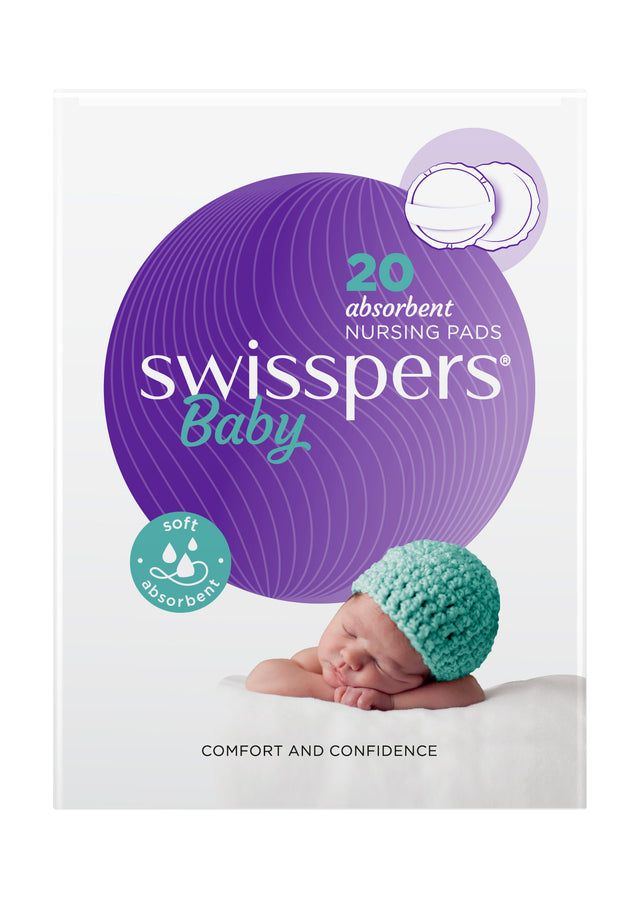 Absorbent Swisspers nursing pads designed for comfort, moisture control, and discreet wear in a bra.