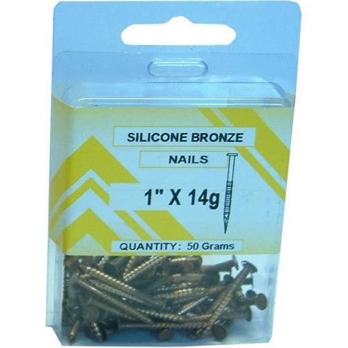 High-quality silicone bronze nails, 1" X 14", rust-resistant, ideal for woodworking and DIY projects.