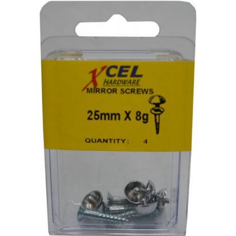 Chrome-capped mirror screws (1", 25mm) for a sleek, elegant finish when hanging mirrors. Pack of 4.