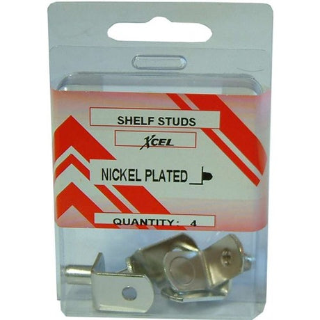 Nickel-plated 6mm DIY shelf studs for secure, stylish shelf support in homes; four studs per shelf ensure stability.