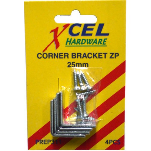 Brackets Corner Zinc Pltd.with Screws  25mm (4)