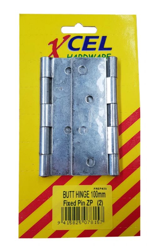 Butt Hinges - ZP Fixed Pin 100mm Carded Xcel (2pcs)