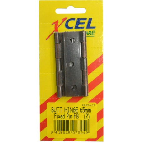 Florentine bronze 65mm butt hinges with fixed brass pin, crafted from steel for durability and security.