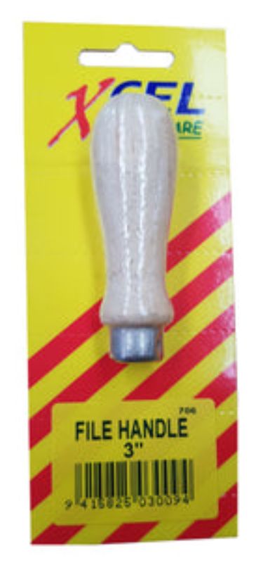 Wood File Handle #3 Carded Xcel, featuring a hardwood grip and durable metal ferrule for precision in woodworking tasks.