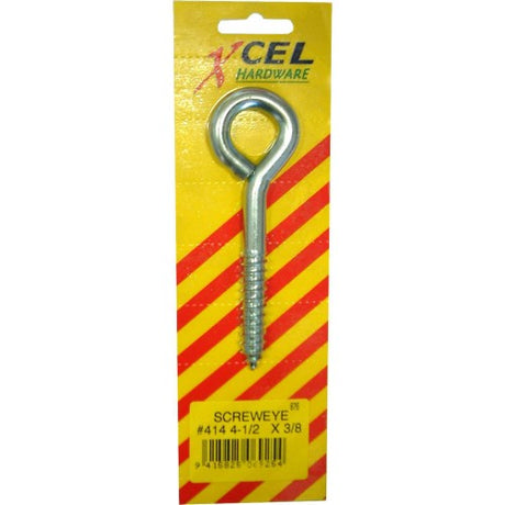 Alt text: Durable Screweye #414, 4-1/2 inches long, 19mm eye, perfect for securing cables and ropes in various applications.