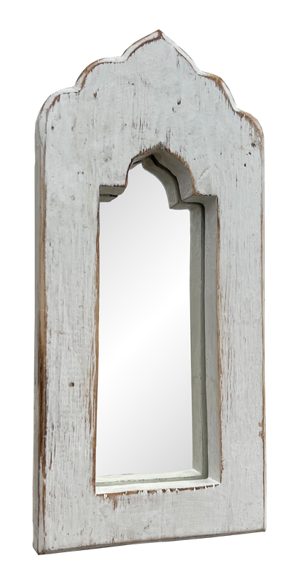 Handcrafted white Florence XS mirror (27x12.5cm) exuding French farmhouse charm, perfect for enhancing small spaces.