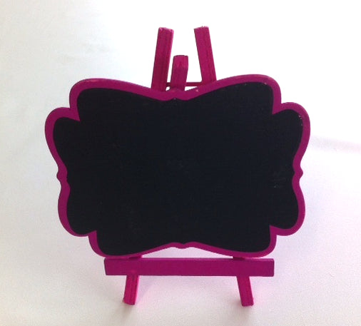 Hot pink mini easel blackboards, pack of 3, perfect for wedding decor and personalized messages, 8cm x 7cm size.