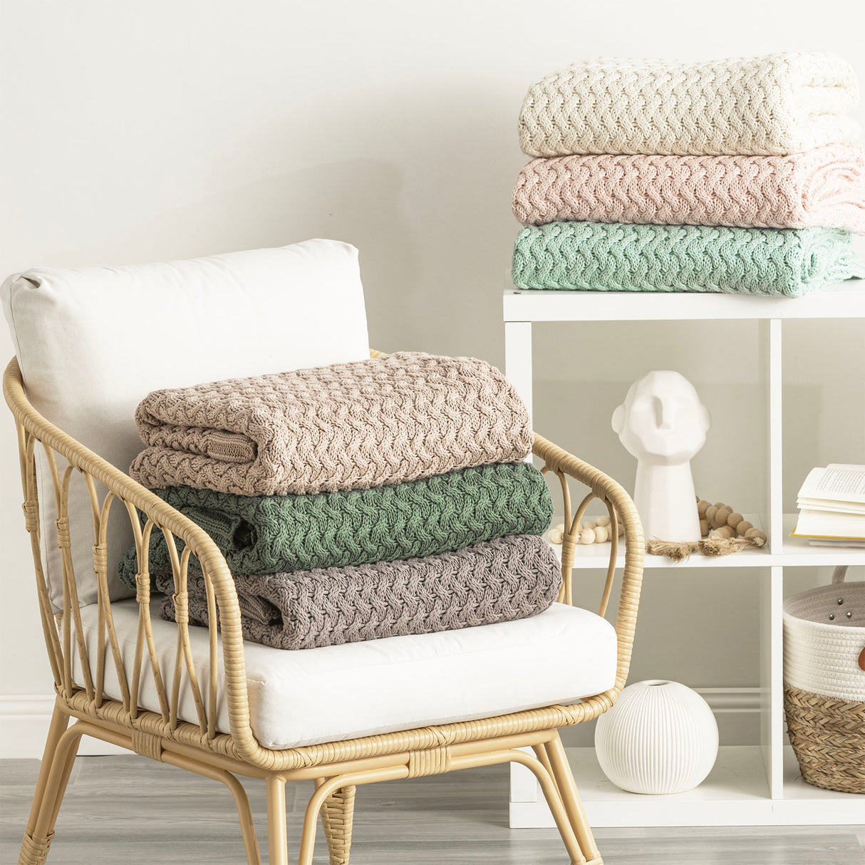Renee Taylor Lenni 100% Cotton Knitted Throw 130 x 170cms Vapour