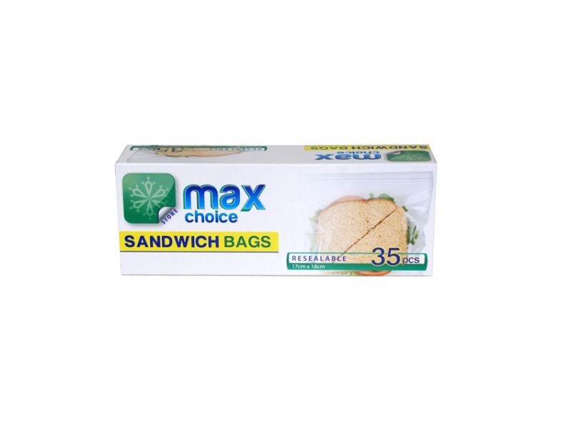 Clear sandwich bags measuring 18cm by 17cm, perfect for snacks and meals, with 35 bags in each of 24 packs.