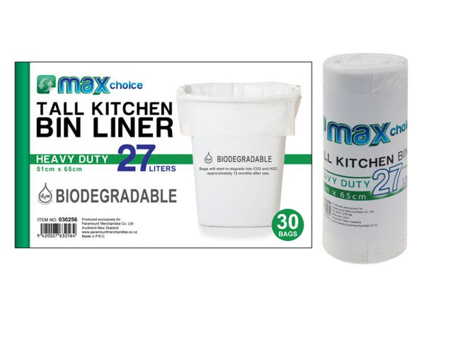 Maxcare Biodegradable Kitchen Tidy Bags, eco-friendly, 27L, 720 bags, durable, break down naturally, for sustainable waste management.