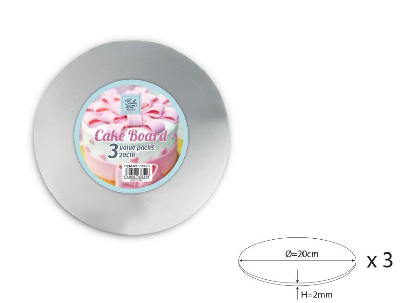 Cake Board - Round Silver 20cm (72 Units)