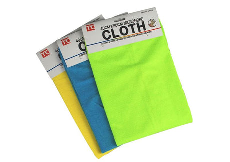 Set of 12 MAXCARE 60cm microfibre cloths in assorted colors, ideal for effective dust and grime cleaning without scratches.
