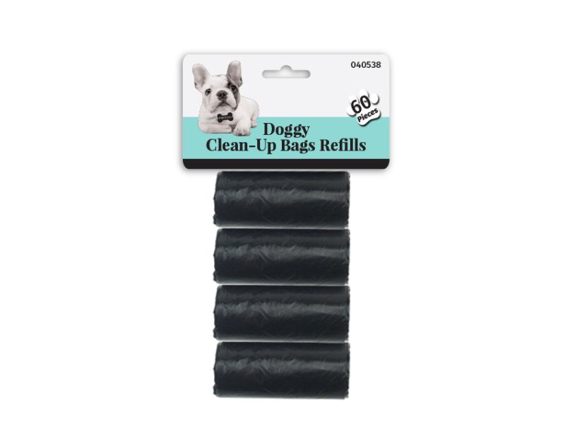 Black Doggy Clean Up Refill Bags in sleek design, with 24 packs of 96 sturdy, eco-friendly pet waste bags.