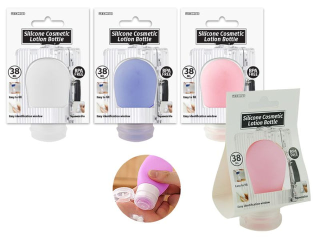 Assorted silicone lotion bottles (38ml) with suction cups for travel; perfect for shampoo, conditioner, and lotion.