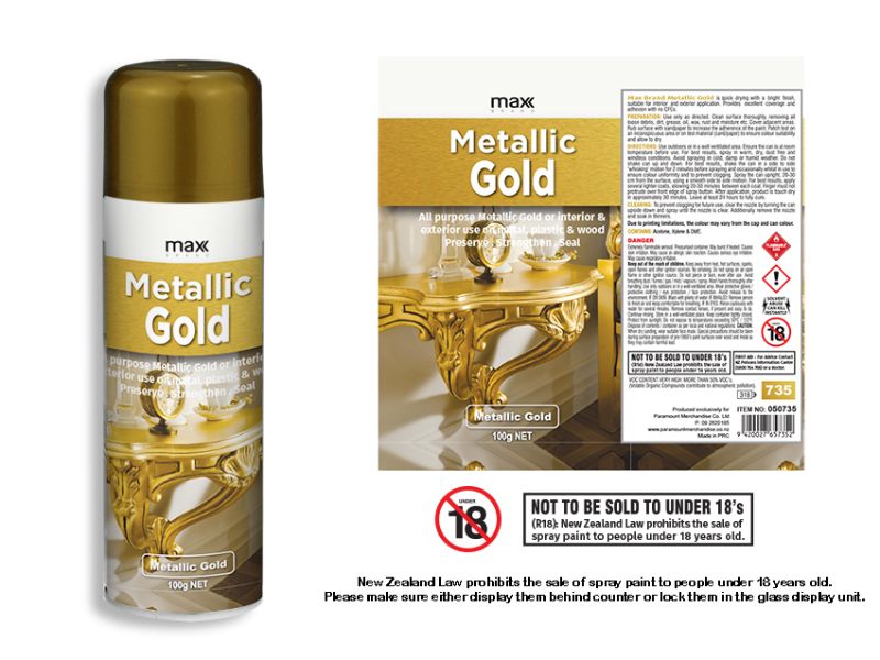 All Surface Spray Paint - Max Metallic Gold 100ml #735 (Set of 12)
