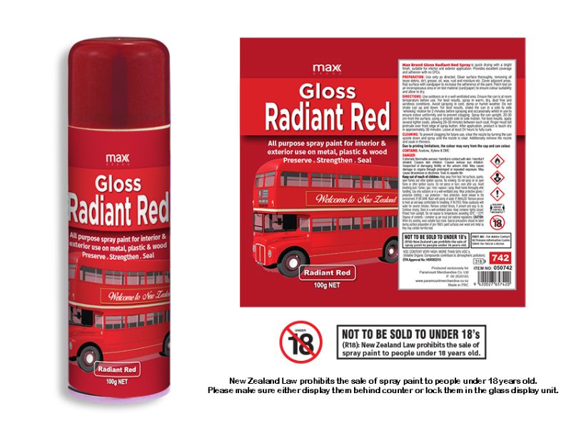 All Surface Spray Paint  - Max Red 100ml  #742 (Set of 12)