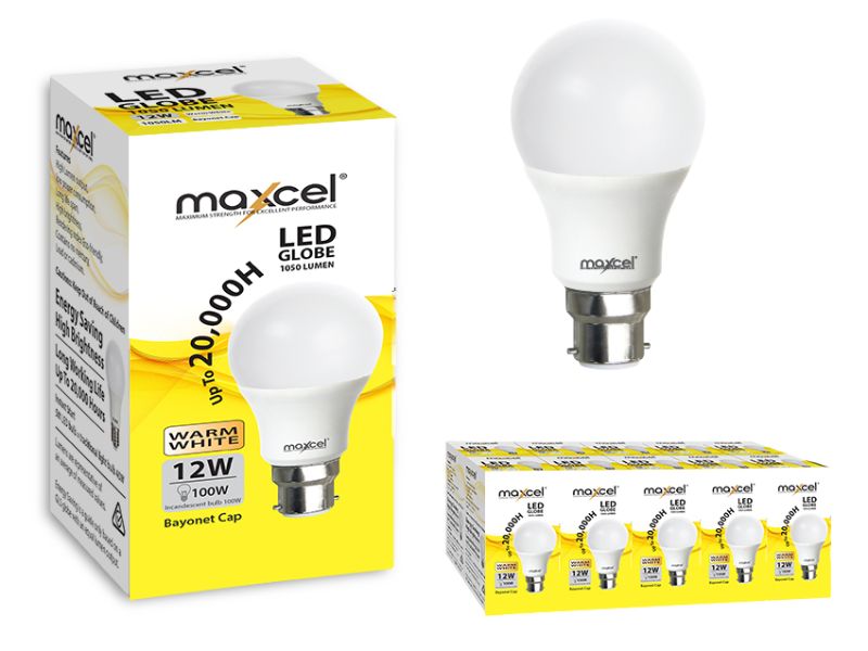LED Globe - Maxcel 12W 1080LM Warm White B22 (Set of 10)