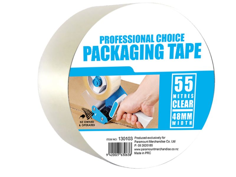 Clear packaging tape rolls, 48mm x 55m, 6-pack for secure sealing of boxes and envelopes, ideal for home or office use.