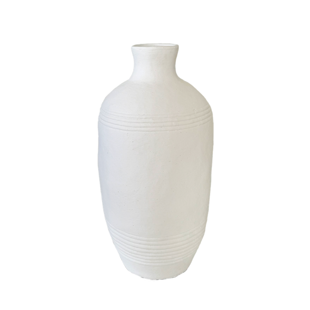 Chic white terracotta Lombok Bottle (54cm) perfect for decor, with a timeless design for dried flowers or as a statement piece.