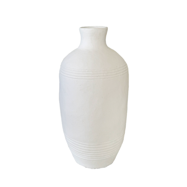 Chic white terracotta Lombok Bottle (54cm) perfect for decor, with a timeless design for dried flowers or as a statement piece.