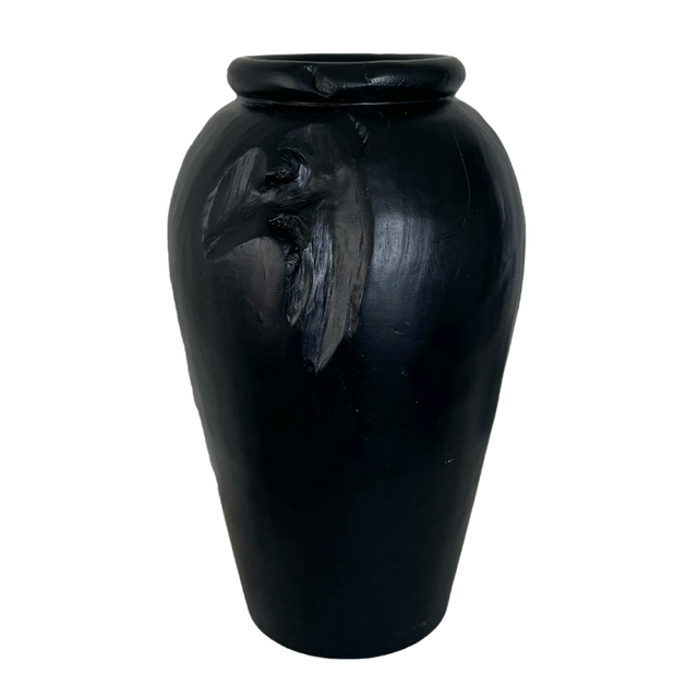 Handcrafted 40cm Organic Teak Yakisugi vase with unique black finish, perfect for fresh or dried floral arrangements.