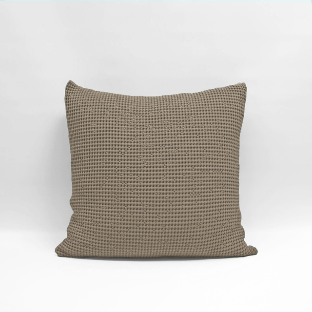 Beige Euro pillowcase by Baksana featuring a unique deep waffle texture and zip closure, ethically made from 100% cotton.