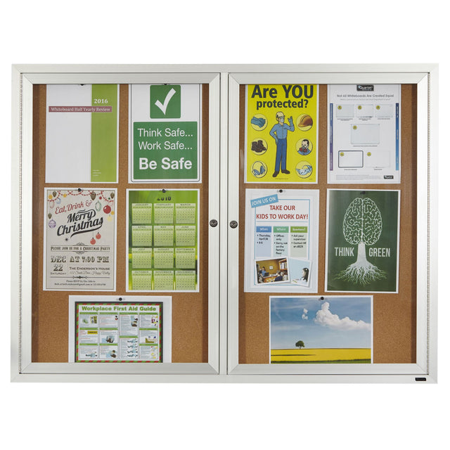 Quartet 2 Door Cork Board in sleek aluminium frame, 1200x900mm, ideal for secure and stylish display of notices.