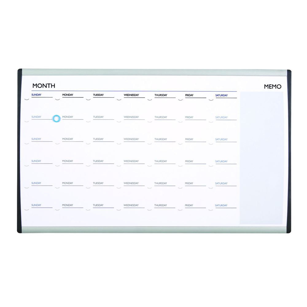 Quartet Arc Cubicle Calendar Board with durable magnetic surface, date circle, and memo notes in a sleek aluminium frame.