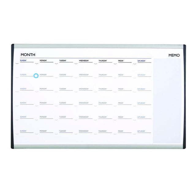 Quartet Arc Cubicle Calendar Board with durable magnetic surface, date circle, and memo notes in a sleek aluminium frame.