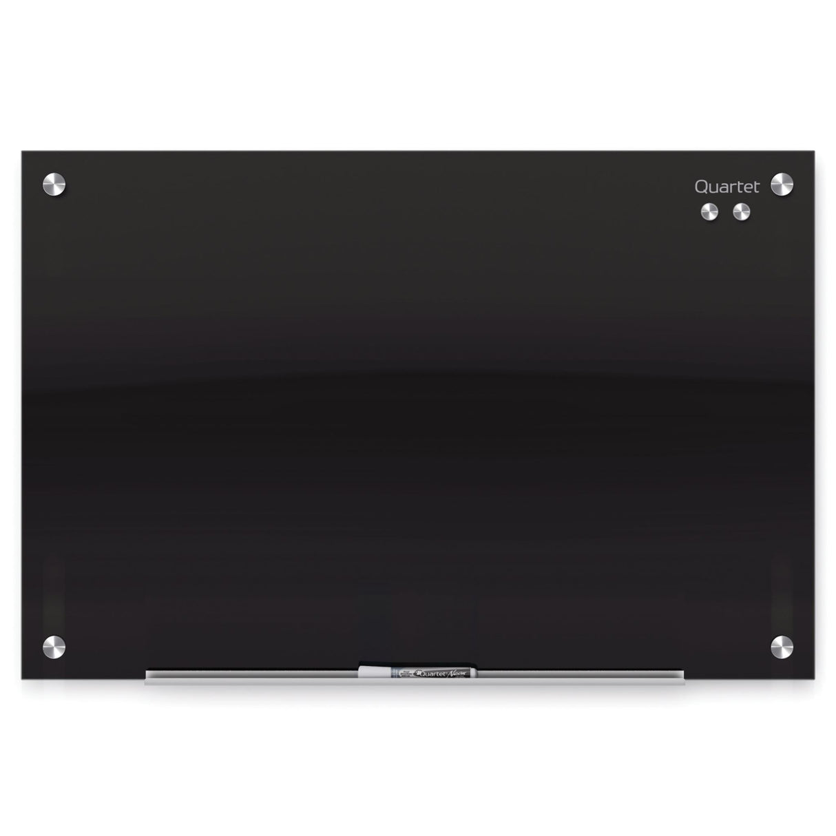 Modern black Quartet Infinity Glass Board 450x600mm, featuring a magnetic surface, includes pen trays and easy mounting kits.