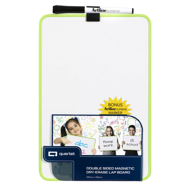 Double-sided Quartet lap board with Artline marker, lightweight, safe, ideal for creativity and organization on-the-go.