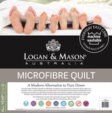 Logan and Mason Super King Microfibre Quilt, 270x240cm, hypoallergenic, plush 350gsm fill, soft cotton japara cover.