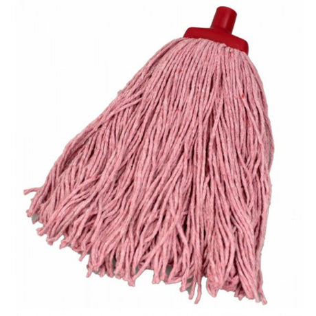 Red cotton mop head (400g) for commercial use, designed for efficient bathroom cleaning with durable, absorbent fibers.