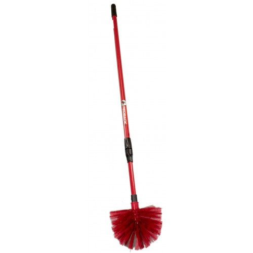 Ball-shaped cobweb brush with extendable handle for efficient cleaning of ceilings and hard-to-reach corners.