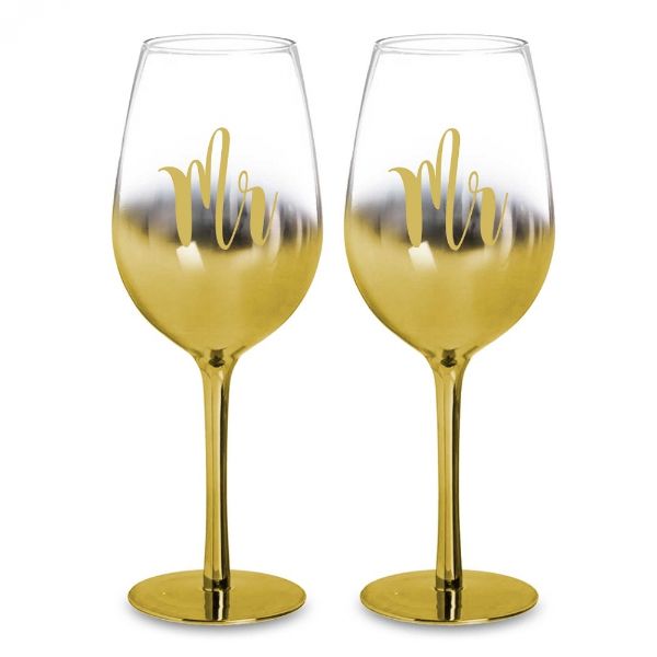 Elegant MR and MRS rose gold ombre wine glasses, 430ML, perfect for red and white wines, ideal wedding gift.