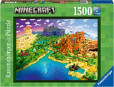 Ravensburger 1500pc Minecraft puzzle featuring vibrant artwork of biomes for immersive gaming fun and relaxation.