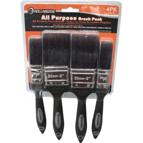 Industrial-grade paint brush set with tapered polyester bristles and comfortable rubber grip handle.