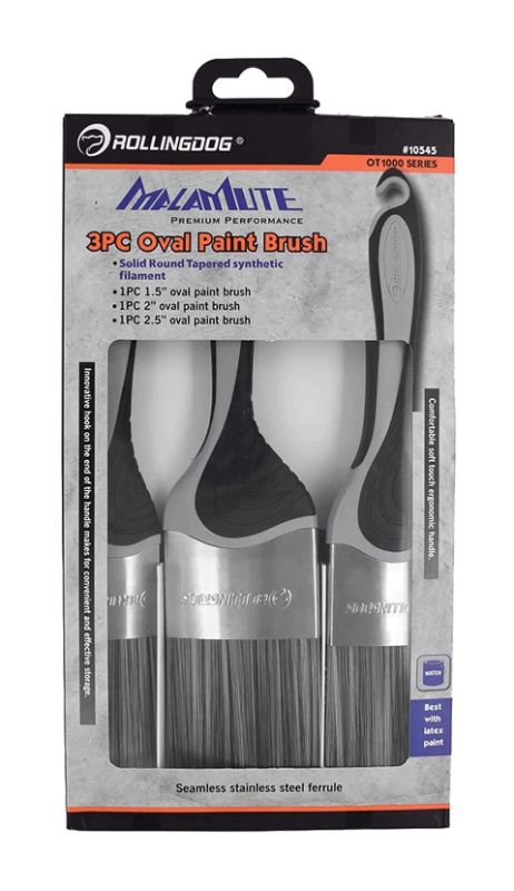 Oval paint brush set with 1.5", 2", and 2.5" sizes, designed for detailed painting and easy storage.