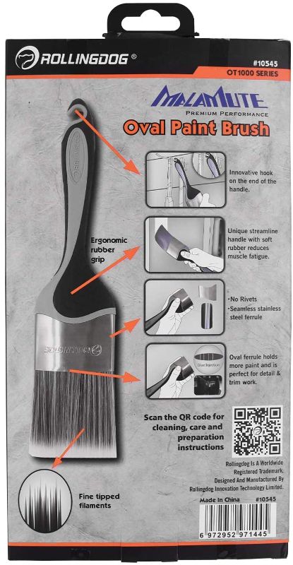 Set of 3 oval paint brushes (1.5", 2", 2.5") for detailed edging and smooth application, ideal for all paint types.