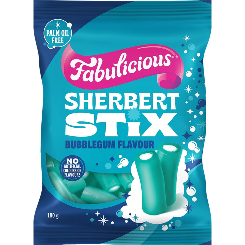 RJs Fabulicious Sherbert Stix Bubblegum 180g - Carton of 12