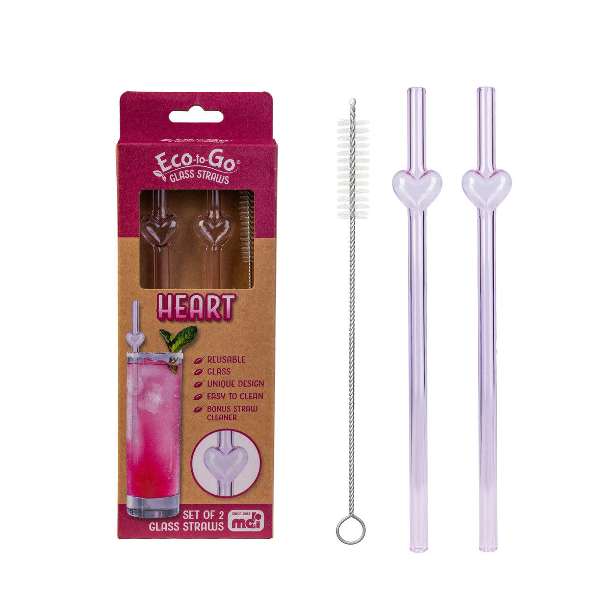 Heart Shaped Reusable Glass Straw - Eco-to-Go - Pack of 3