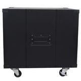 Portable 9U server rack with handles and swivel casters for easy transport, holding up to 220 lb of equipment.