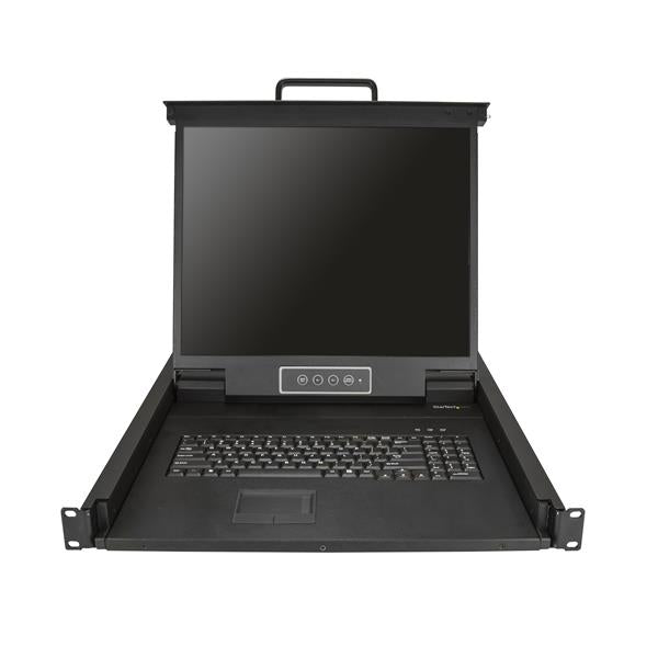 1U Single-Port KVM Console with 19 in. LCD for efficient server management, featuring built-in keyboard and touchpad.