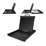 1U Single-Port KVM Console for server racks, featuring a 19" LCD, built-in keyboard, and touchpad for efficient server management.